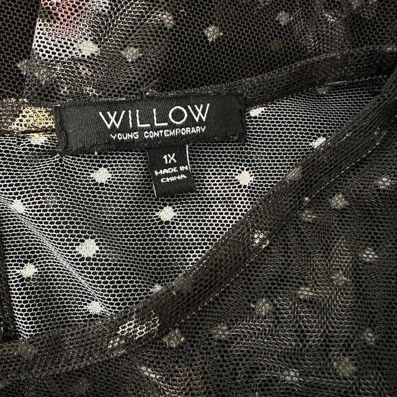 WILLOW Young Contemporary Black Floral Print Mesh Top Size 1X - Picture 6 of 7
